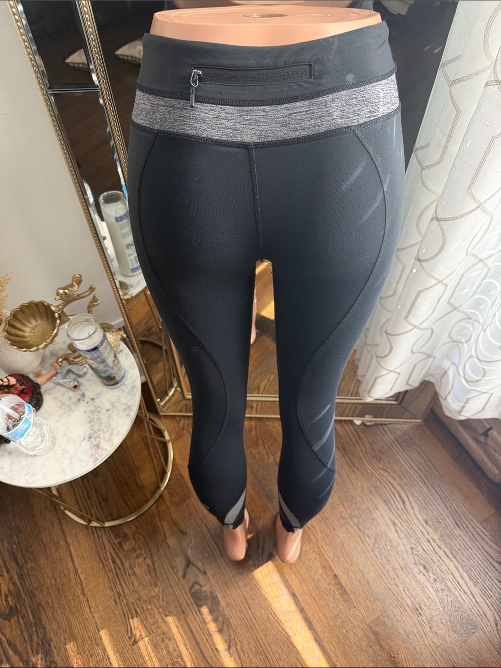 High-Waist Black Active Capri with Heather-Waistband